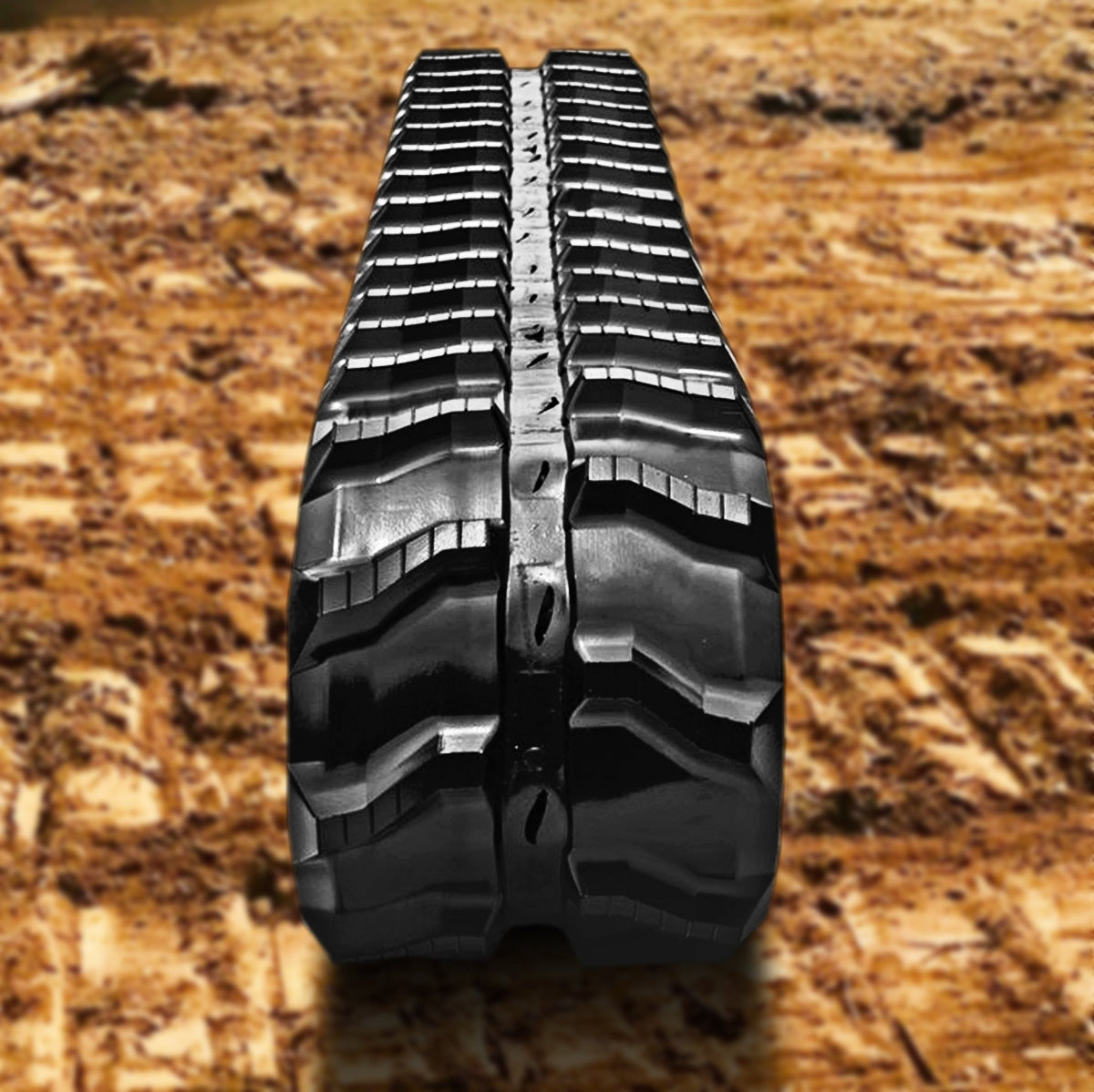 Front view of an S-lug rubber track for a mini excavator, showcasing its tread pattern and durable rubber construction.